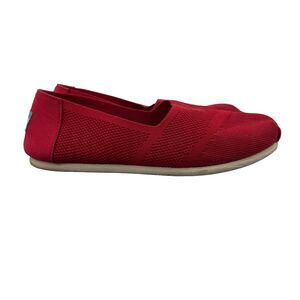 Toms Womens 7.5 Shoes Red Classic Slip On Woven Mesh Canvas Flat Shoes 10010820‎